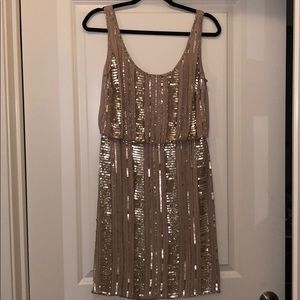 Aidan Mattox beaded sleeveless blouson dress